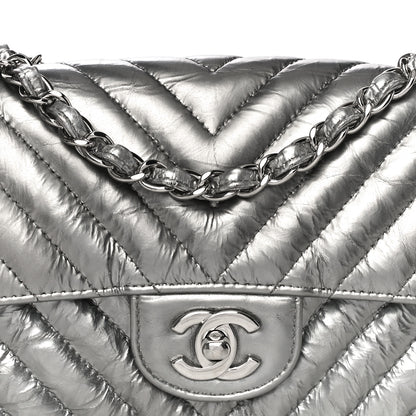 Chanel Patent Metallic Crumpled Calfskin Chevron Quilted Mini Rectangular Flap Silver 7 of 9