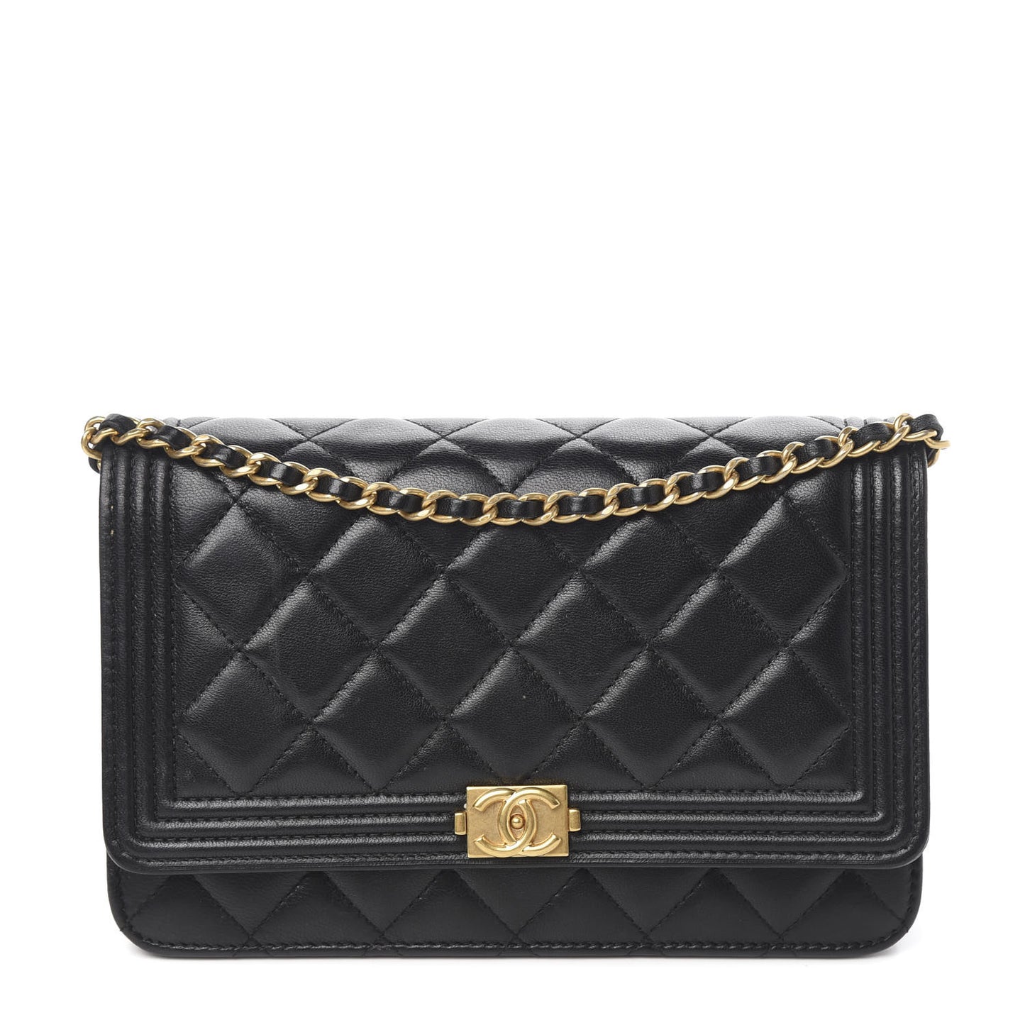 Lambskin Quilted Boy Wallet On Chain WOC Black