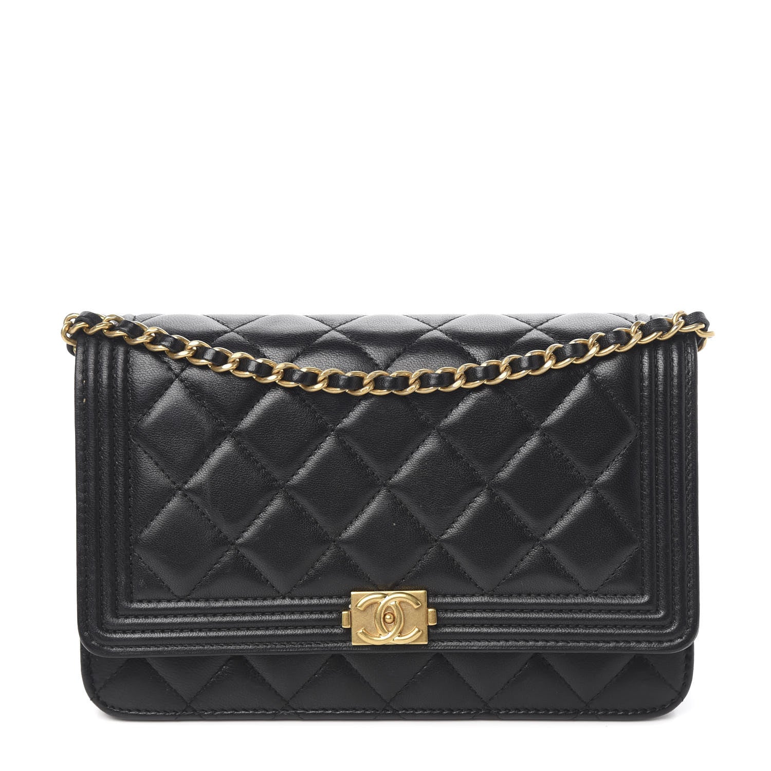 Chanel Lambskin Quilted Boy Wallet On Chain WOC Black 1 of 12