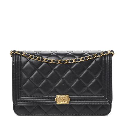 Chanel Lambskin Quilted Boy Wallet On Chain WOC Black 1 of 12