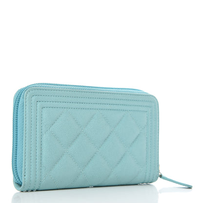 Chanel Caviar Quilted Small Boy Zip Around Wallet Light Blue 3 of 9