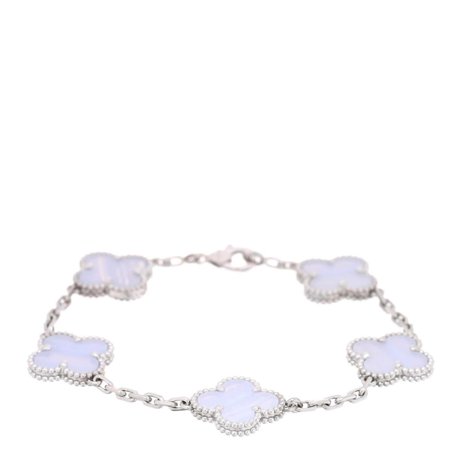 Van Cleef & Arpels 18K White Gold Chalcedony 5 Motifs Vintage Alhambra Bracelet 1 of 3