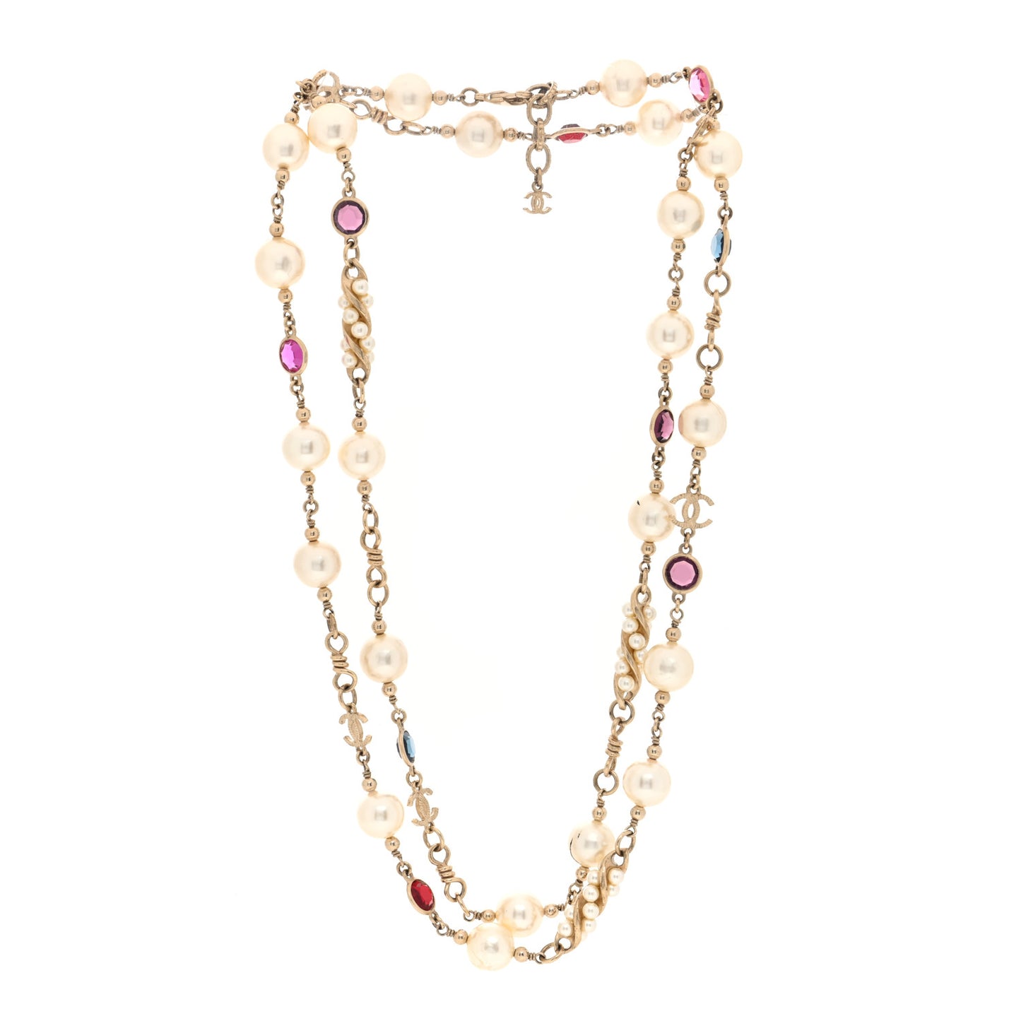 Pearl Crystal CC Necklace Gold Multicolor