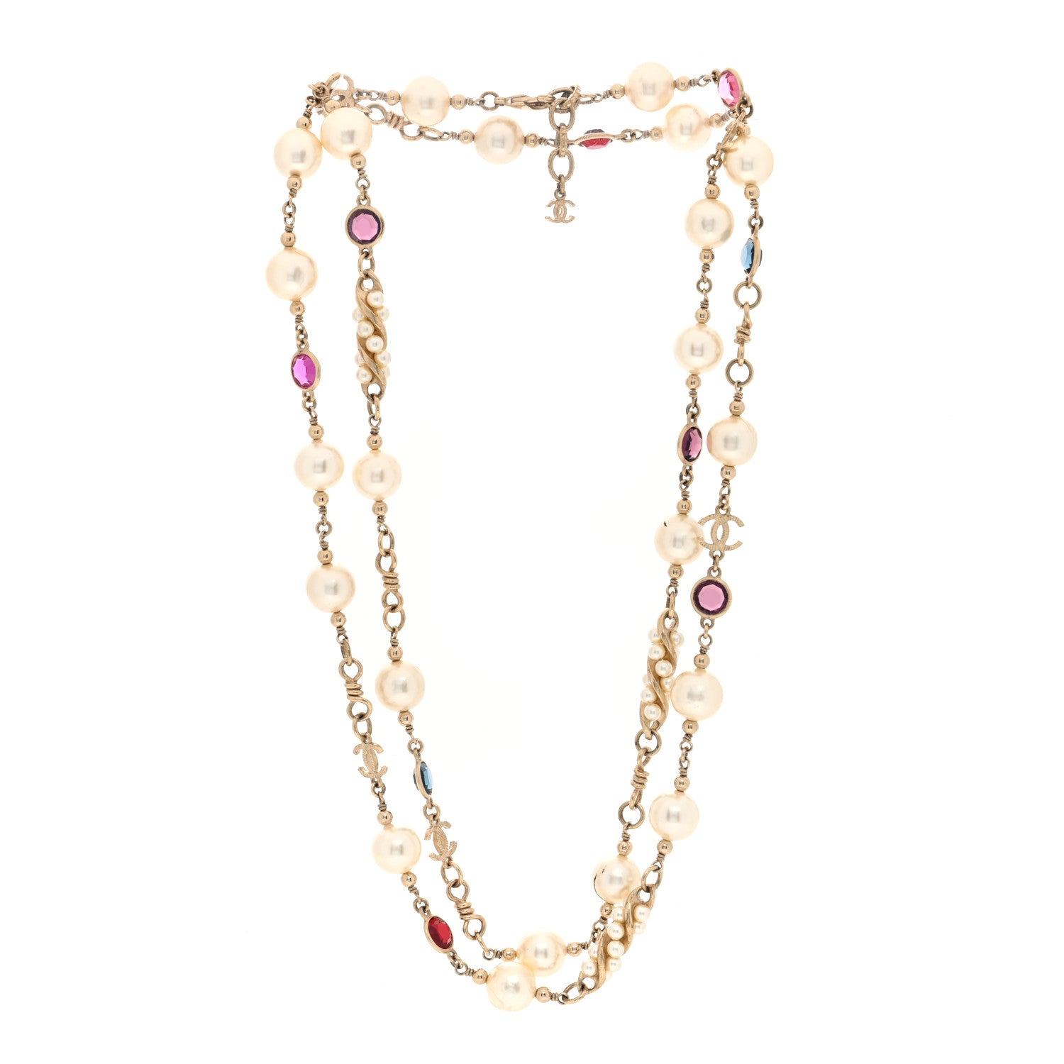 Chanel Pearl Crystal CC Necklace Gold Multicolor 3 of 4