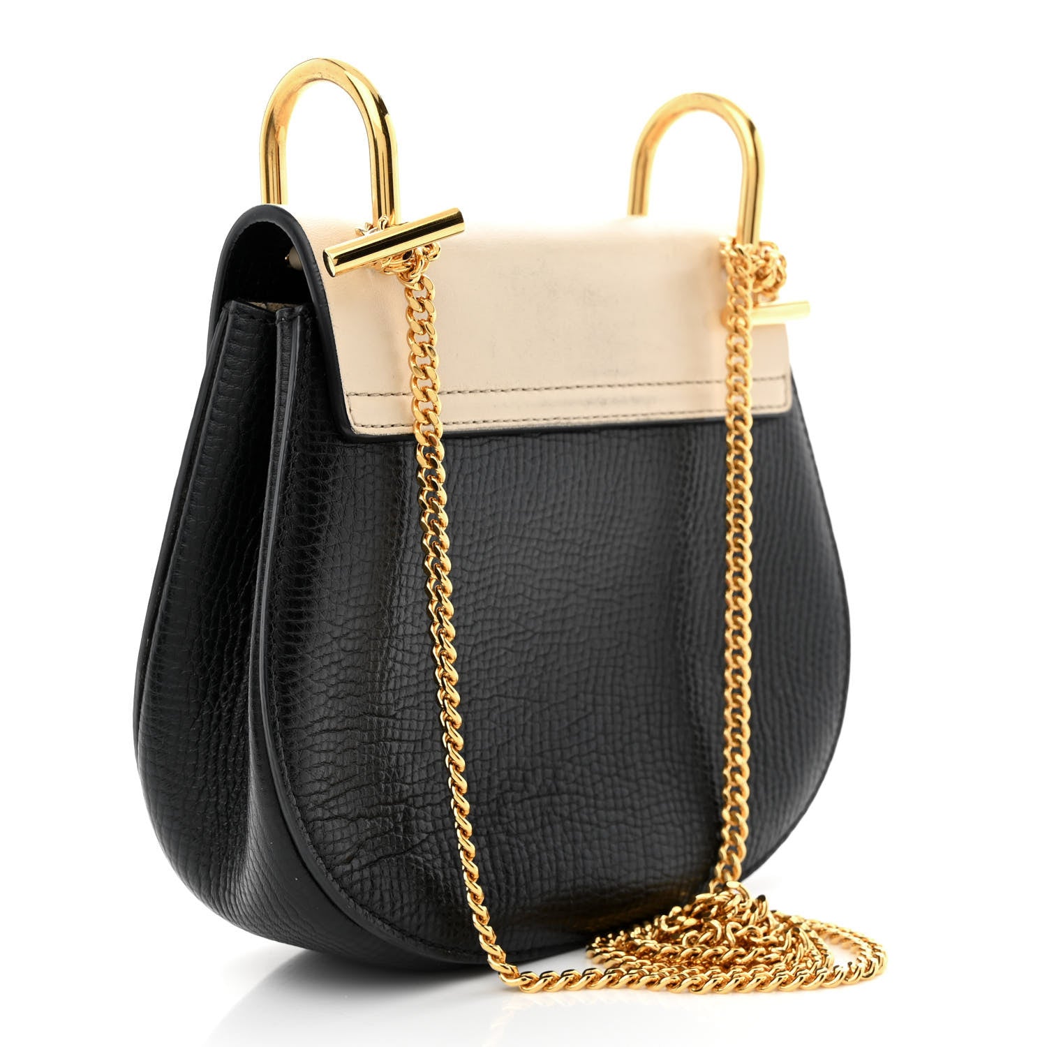 Chloe Grained Calfskin Lambskin Mini Bi-Color Drew Shoulder Bag Black Powder Beige 3 of 11