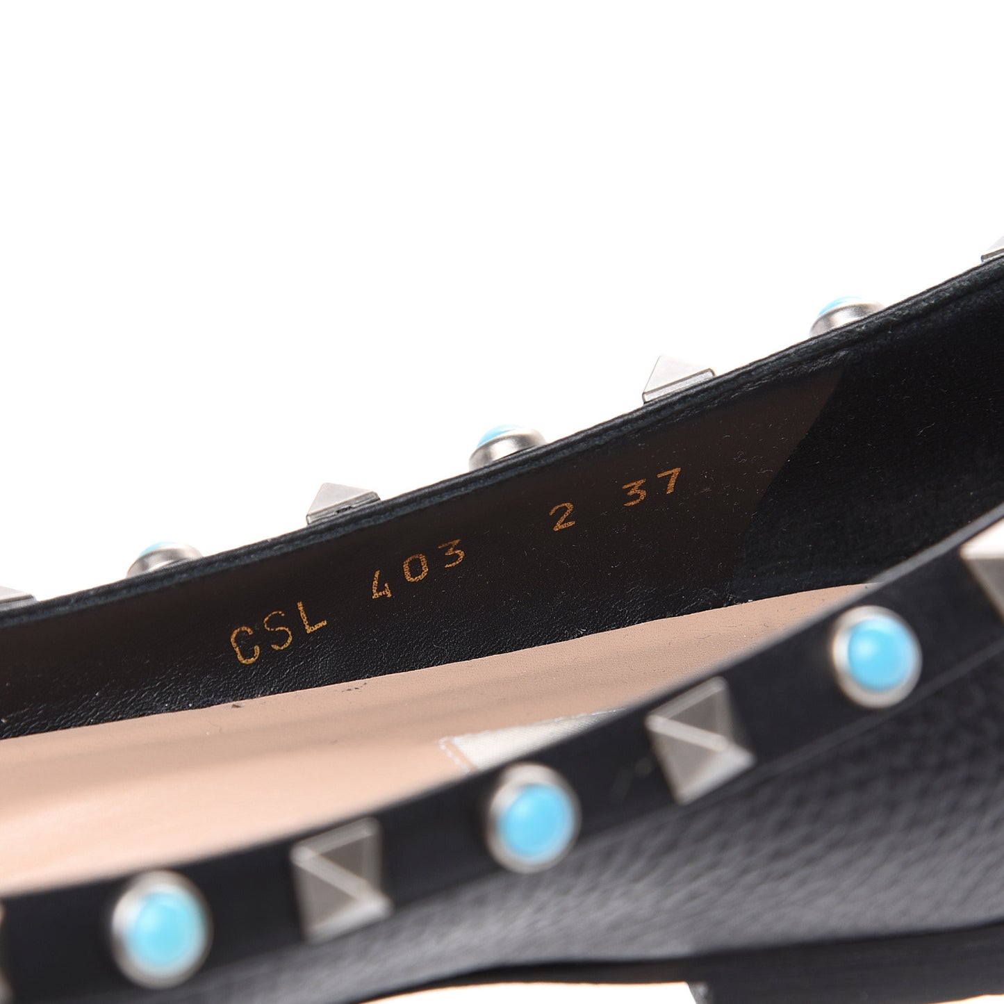 Pebbled Calfskin Rockstud Rolling Ballerina Flats 37 Black