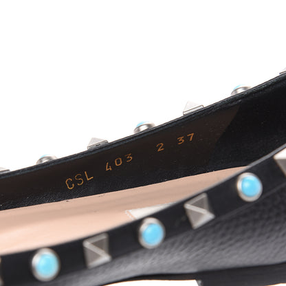 Valentino Garavani Pebbled Calfskin Rockstud Rolling Ballerina Flats 37 Black 7 of 9