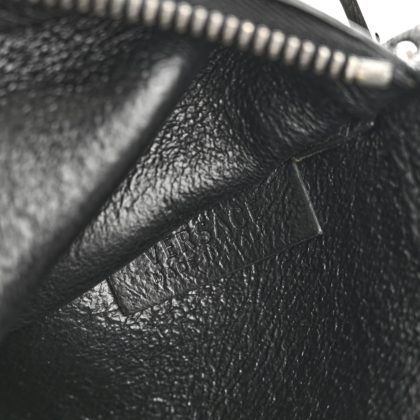 Grained Calfskin Studded Medusa Wristlet Pouch Black