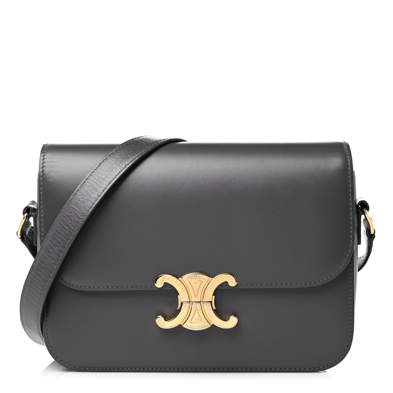 Celine Shiny Calfskin Medium Triomphe Grey 1 of 21