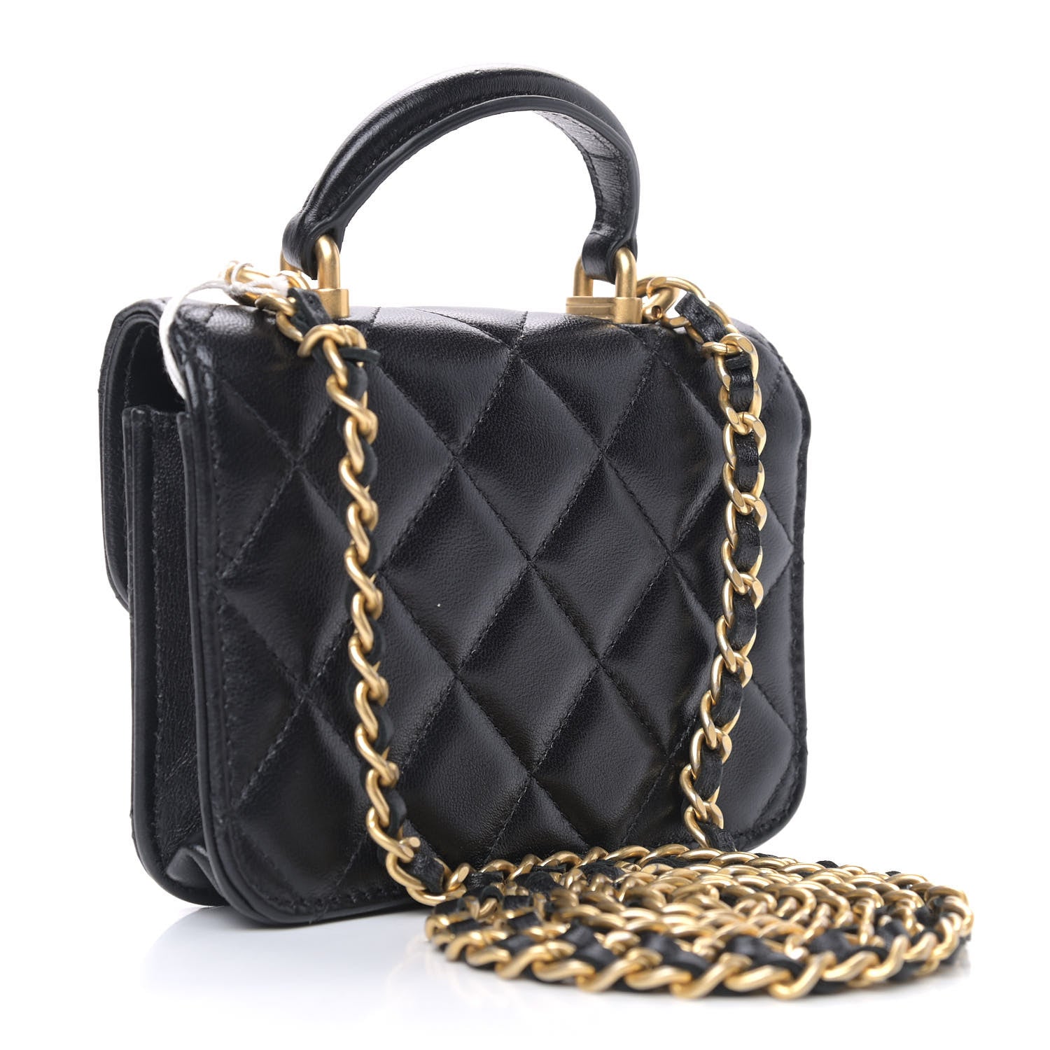 Chanel Lambskin Quilted Top Handle Flap Coin Purse With Chain Black 2 of 10
