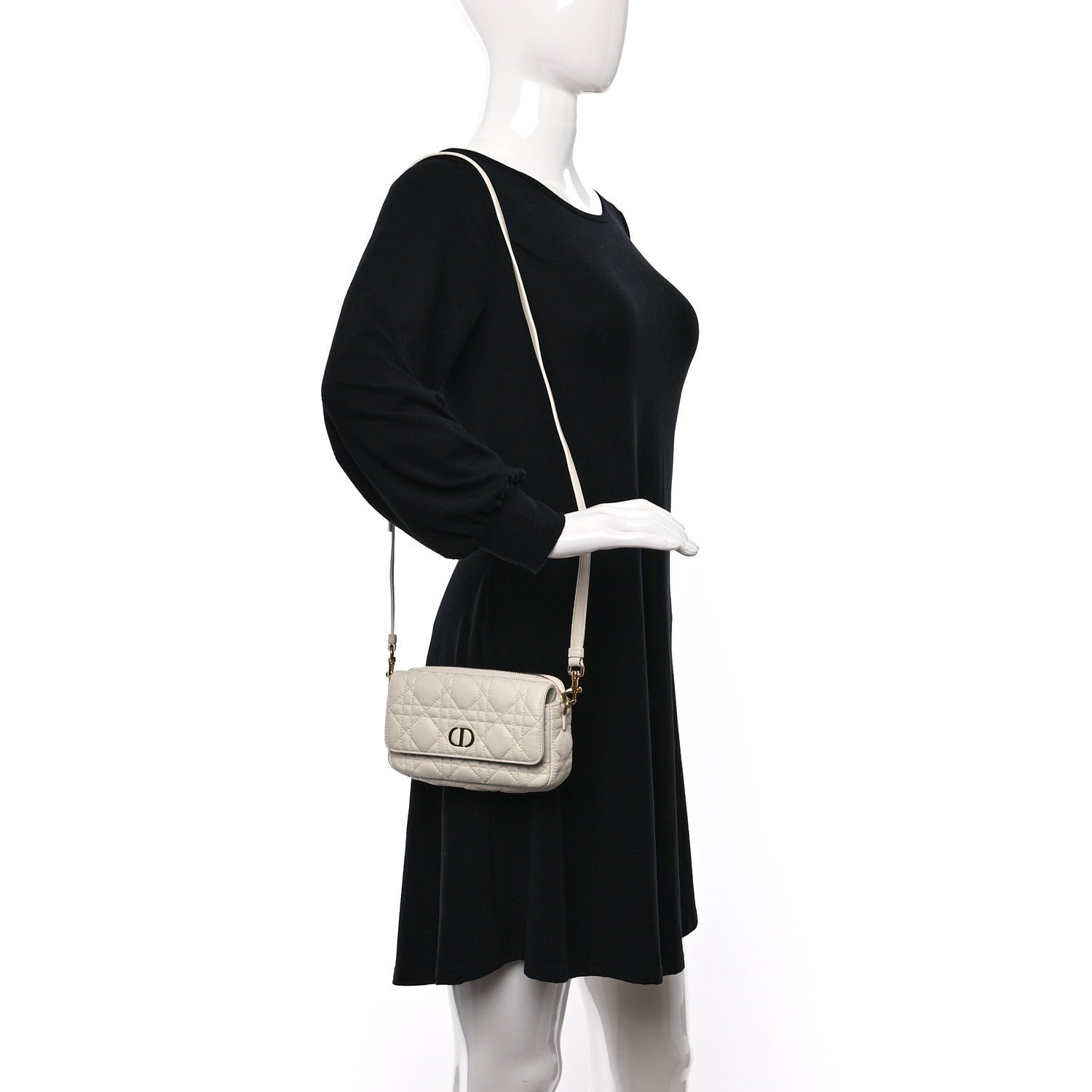 Christian Dior Supple Calfskin Cannage Caro Pouch with Chain Latte 2 of 11