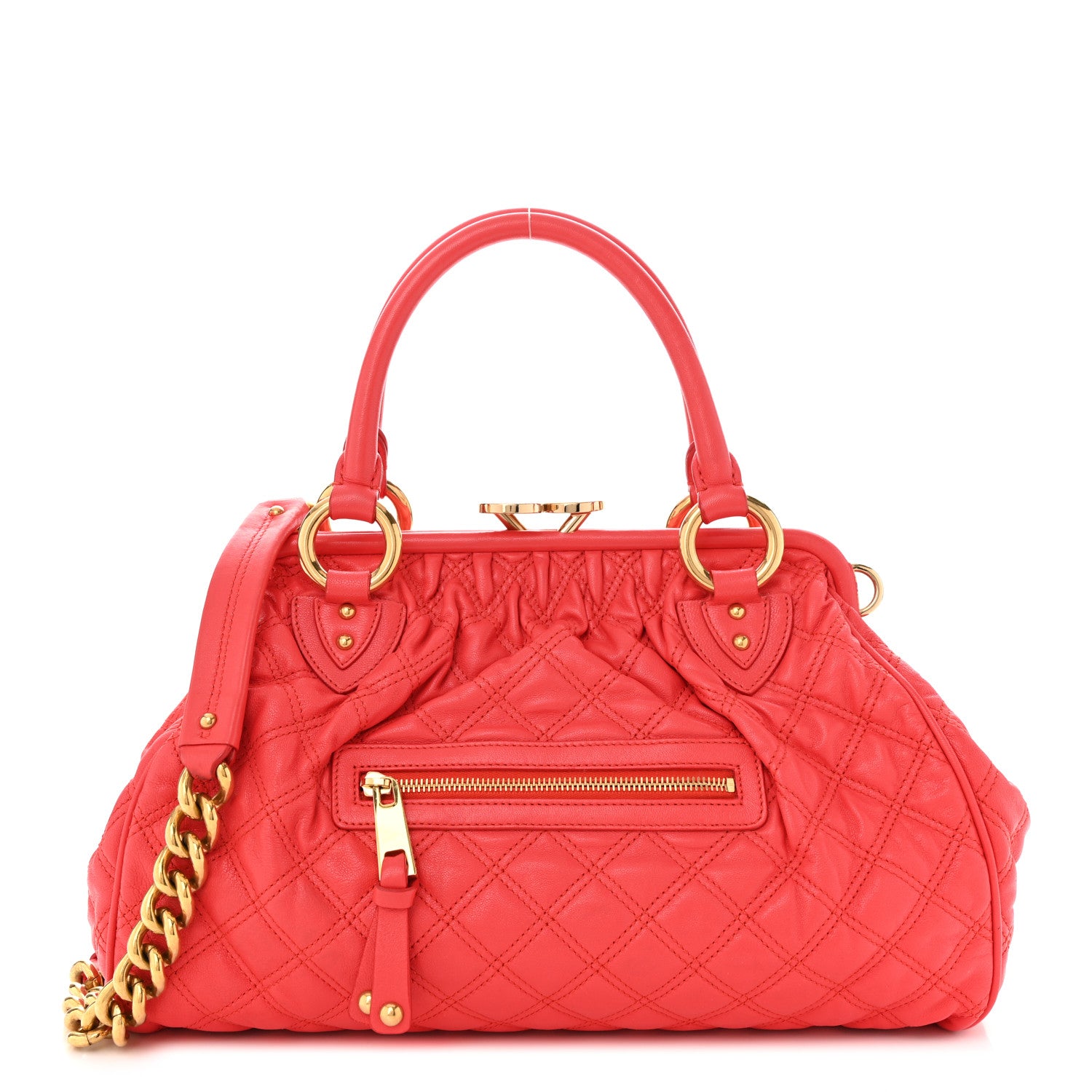 MARC JACOBS Calfskin Quilted Leather Stam Bag in the color Coral by FASHIONPHILE