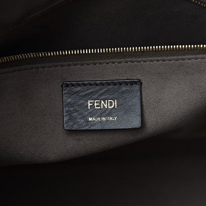 Fendi Glazed Fabric Vitello Century Plexiglass FF 1974 Stamp Patch Medium Runaway Shopper Tote Mogano Panna Black 6 of 10