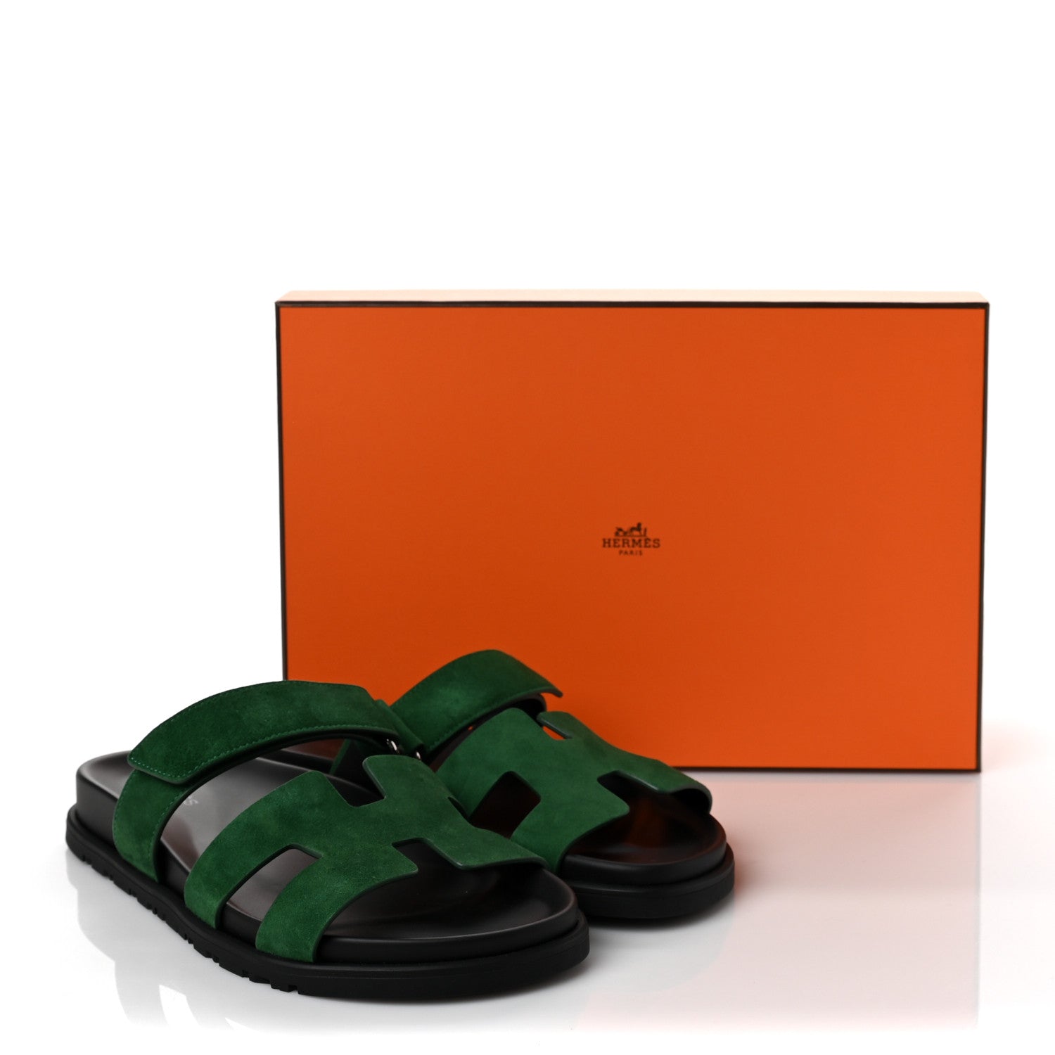 Hermes Suede Goatskin Womens Chypre Sandals 37 Vert Electrique 10 of 10