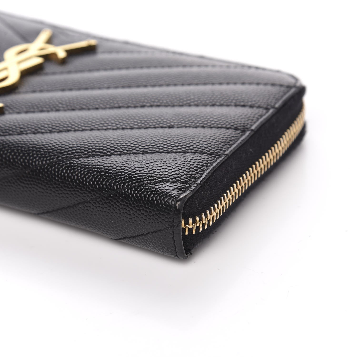 Saint Laurent Grain De Poudre Matelasse Chevron Monogram Zip Around Wallet Black 8 of 11