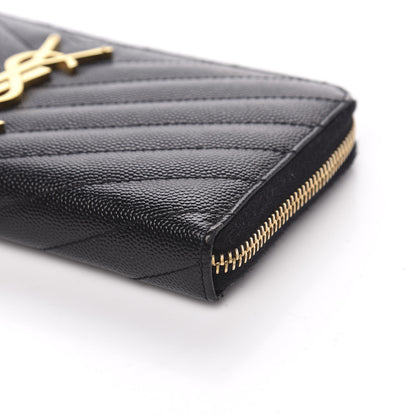 Saint Laurent Grain De Poudre Matelasse Chevron Monogram Zip Around Wallet Black 8 of 11