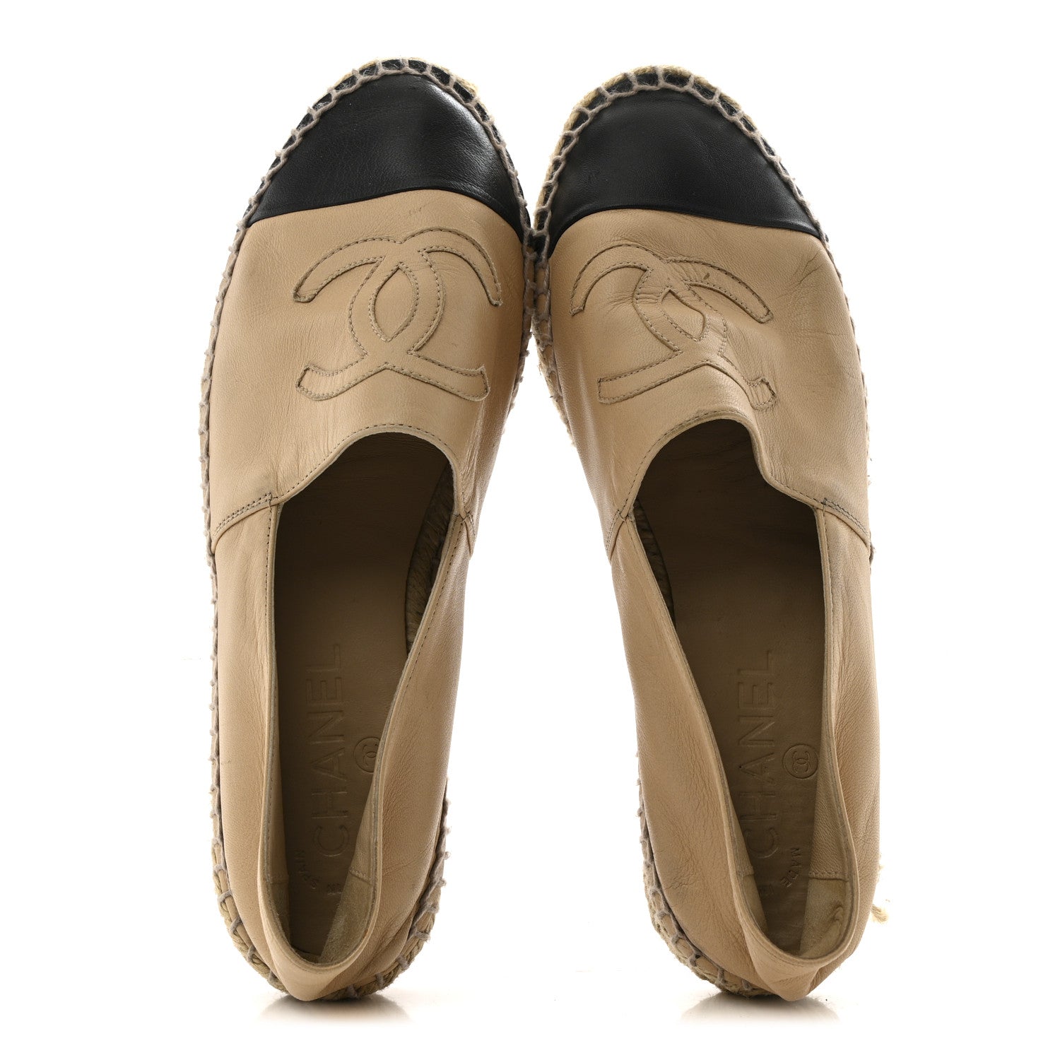 Chanel Lambskin CC Espadrilles 37 Beige Black 2 of 14