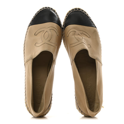 Chanel Lambskin CC Espadrilles 37 Beige Black 2 of 14