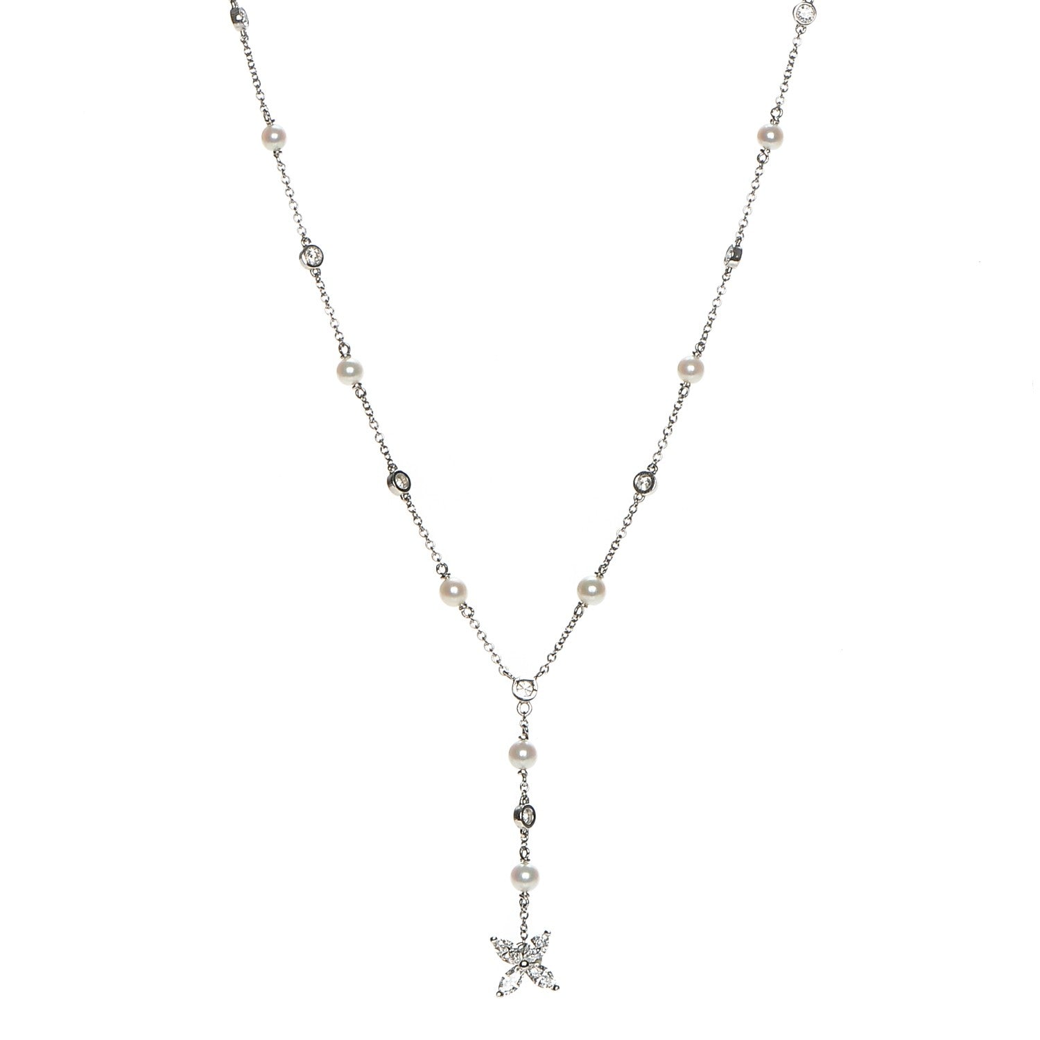 Tiffany Platinum Pearl Diamond Victoria Drop Necklace 1 of 6