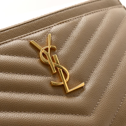 Saint Laurent Grain De Poudre Chevron Monogram Bill Pouch Dusty Grey 9 of 11