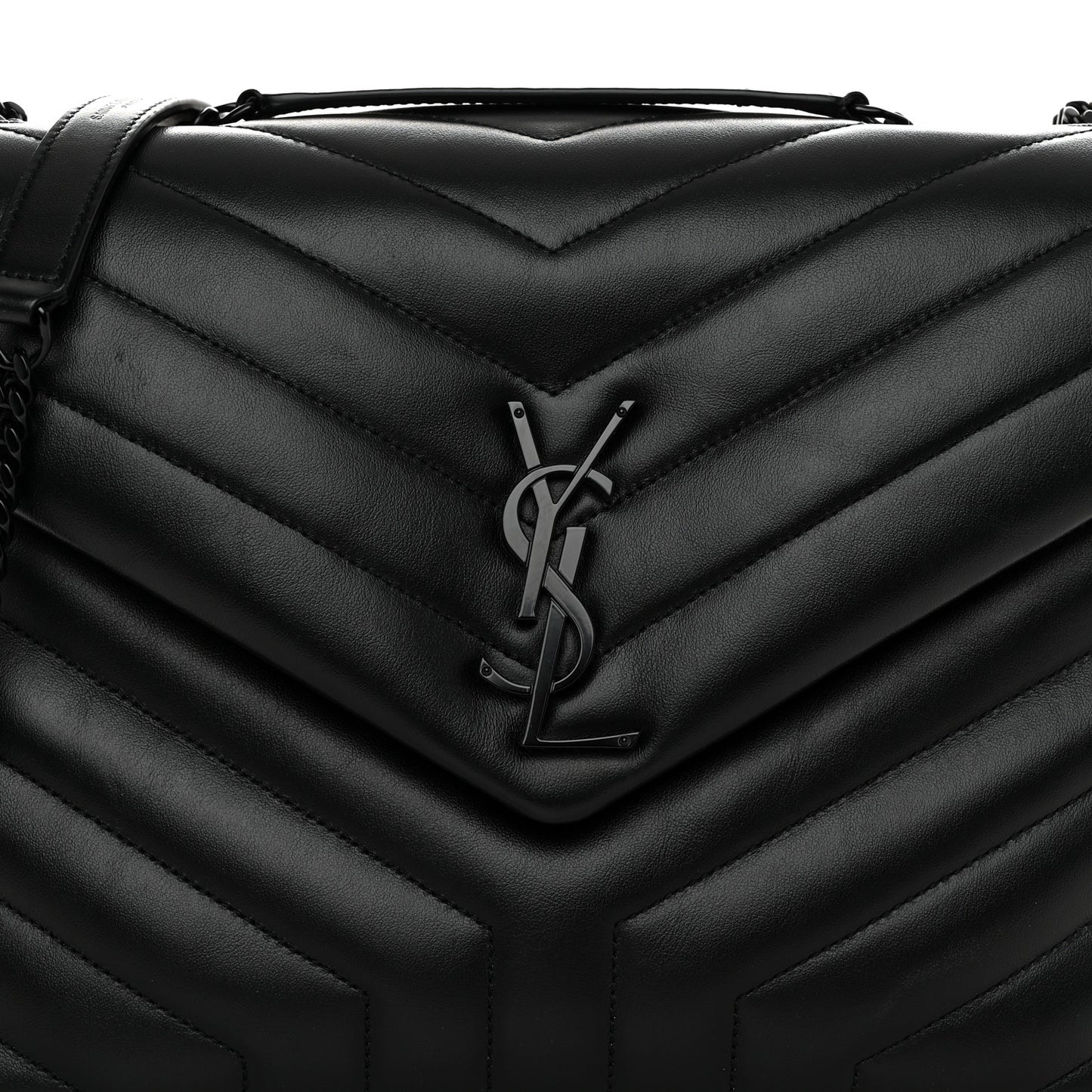 Calfskin Y Quilted Monogram Monochrome Medium Loulou Chain Satchel Black