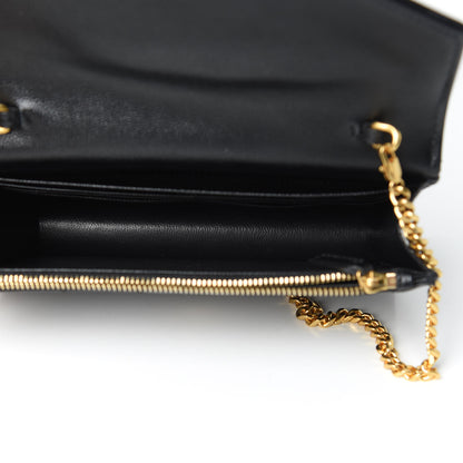 Saint Laurent Grain De Poudre Matelasse Chevron Monogram Envelope Chain Wallet Black 5 of 11