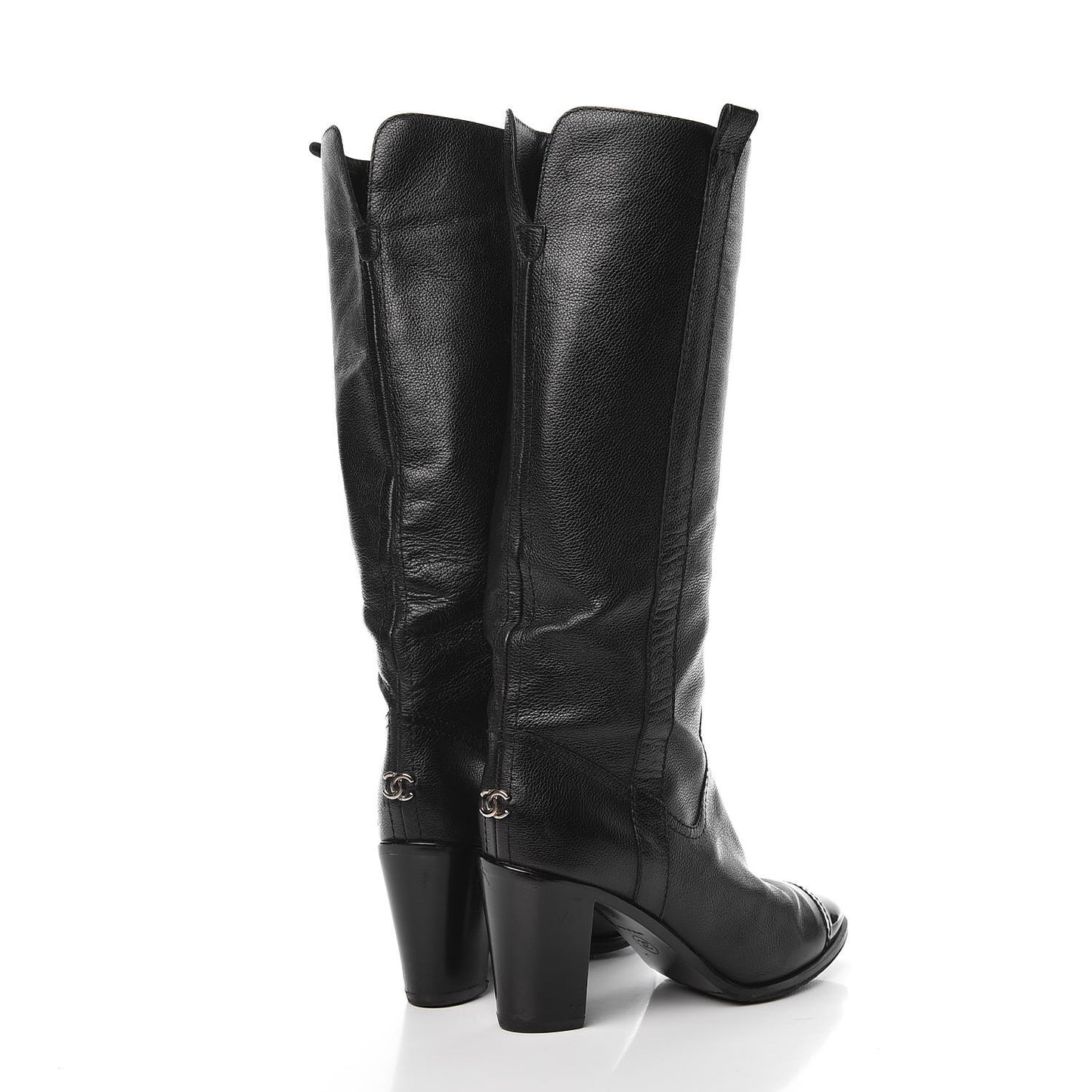 Lambskin Patent CC Cap Toe High Boots 39 Black