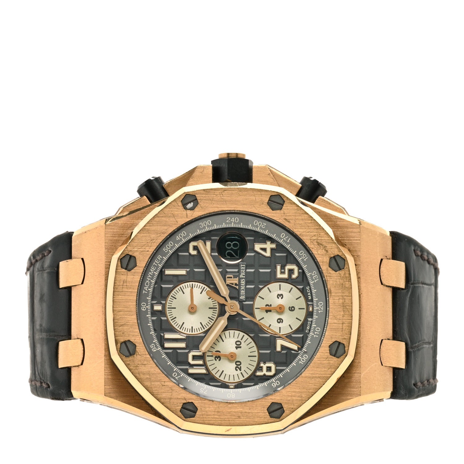Audemars Piguet 18K Rose Gold Alligator 42mm Royal Oak Offshore Chronograph Automatic Watch Grey 26470OR.OO.A125CR.01 2 of 5