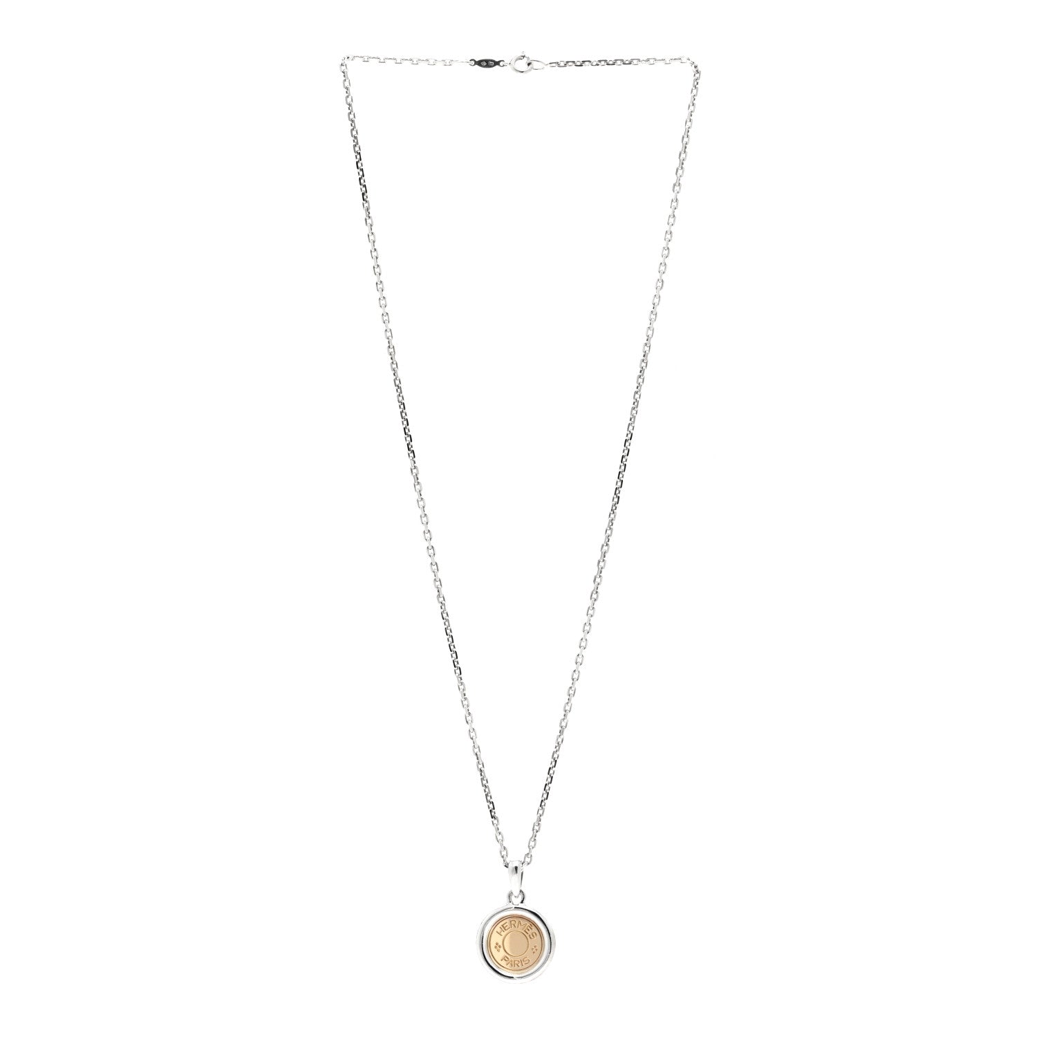Hermes Sterling Silver 18K Yellow Gold Clou de Selle Pendant Necklace 3 of 4