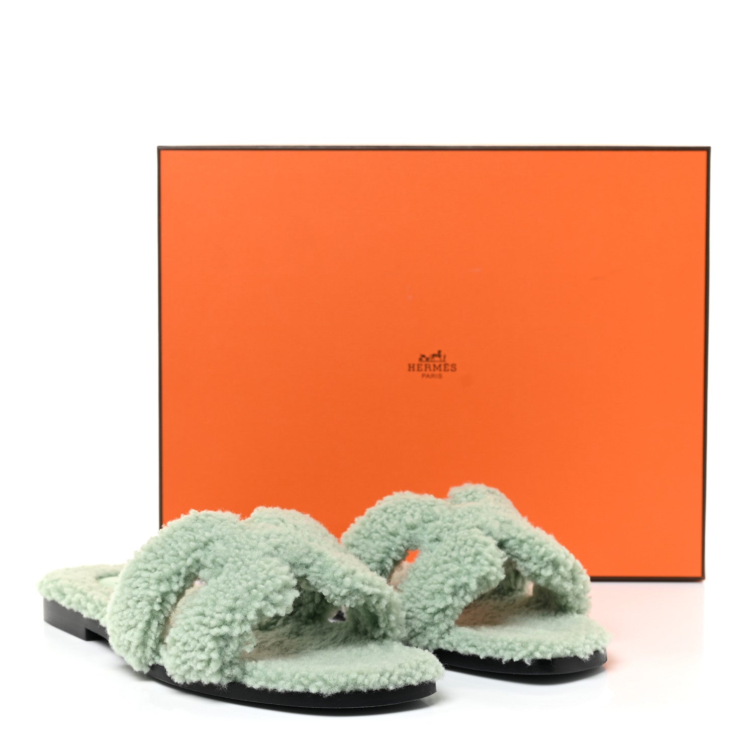 Hermes Woolskin Oran Sandals 38.5 Vert D’Eau 11 of 11