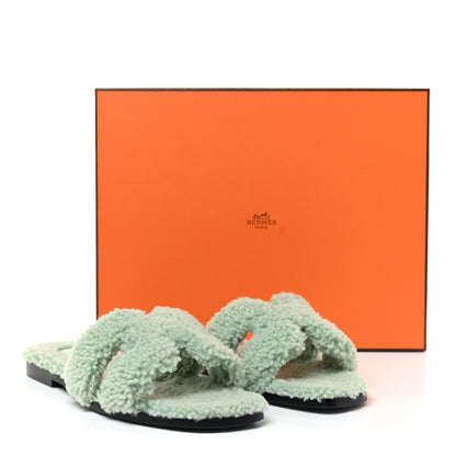 Hermes Woolskin Oran Sandals 38.5 Vert D’Eau 11 of 11