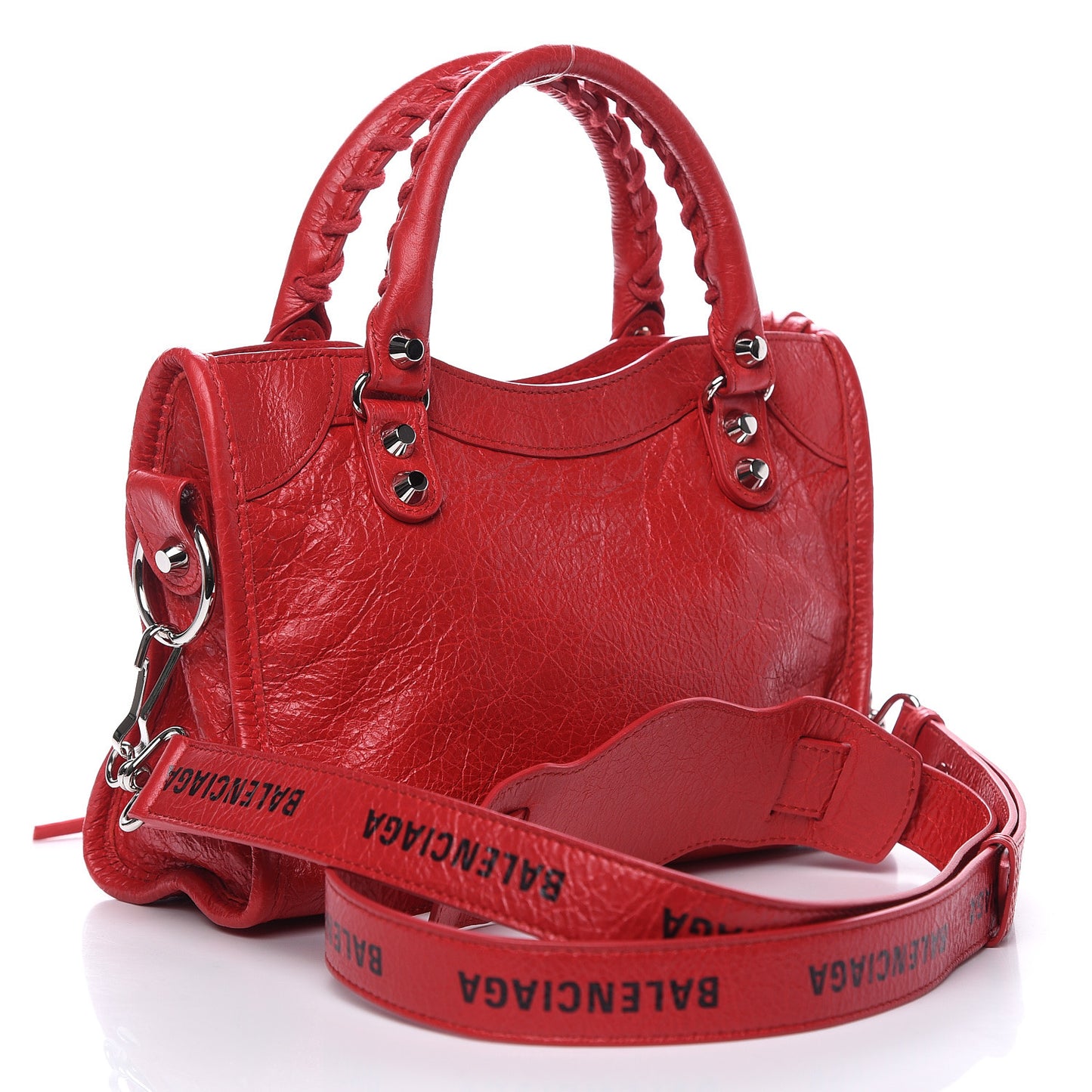 Agneau Classic Silver Hardware Mini City Logo Strap Red Black