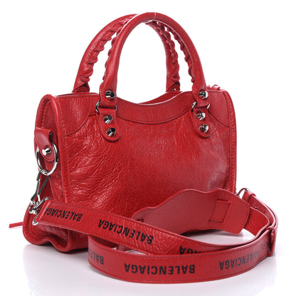 Balenciaga Agneau Classic Silver Hardware Mini City Logo Strap Red Black 3 of 9