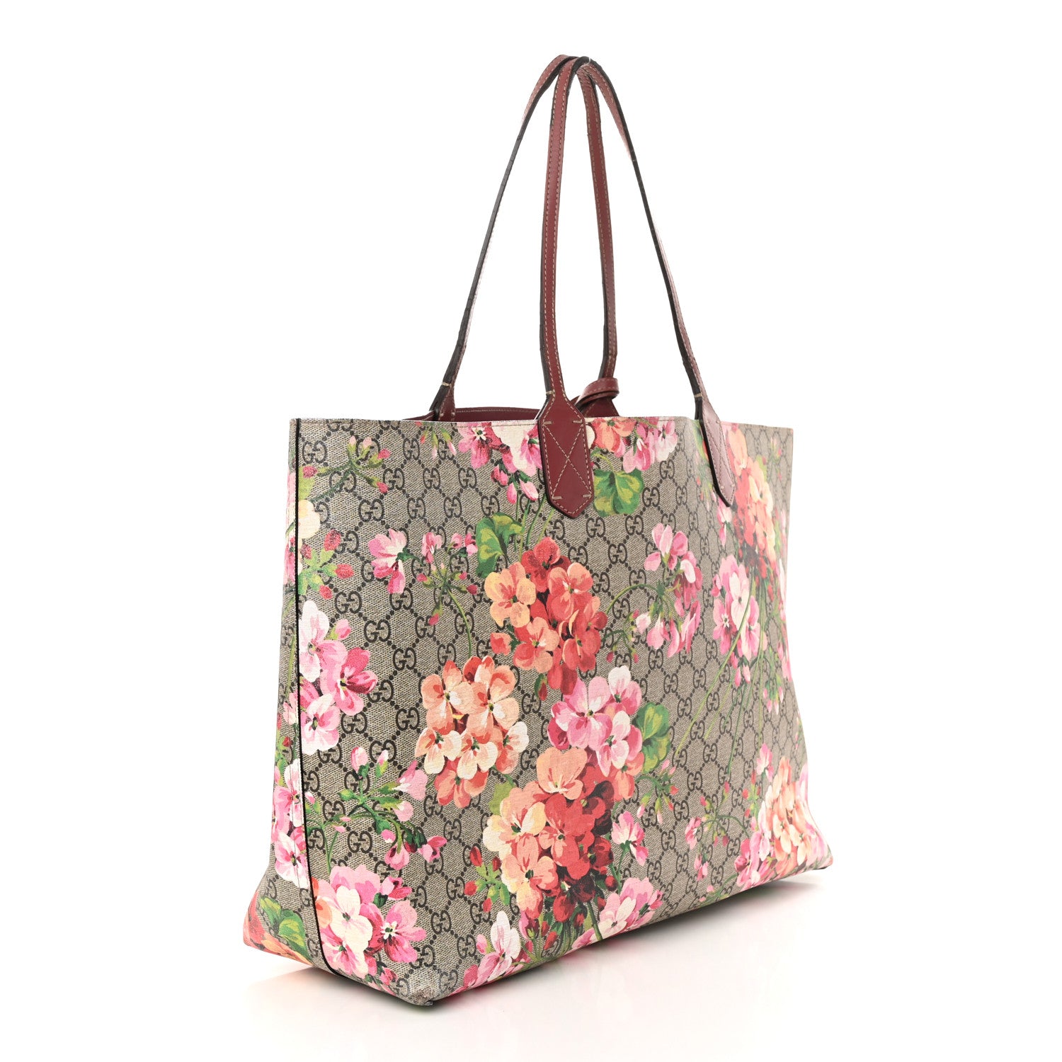 Gucci GG Supreme Monogram Blooms Large Reversible Tote Beige Multicolor Dry Rose 4 of 20