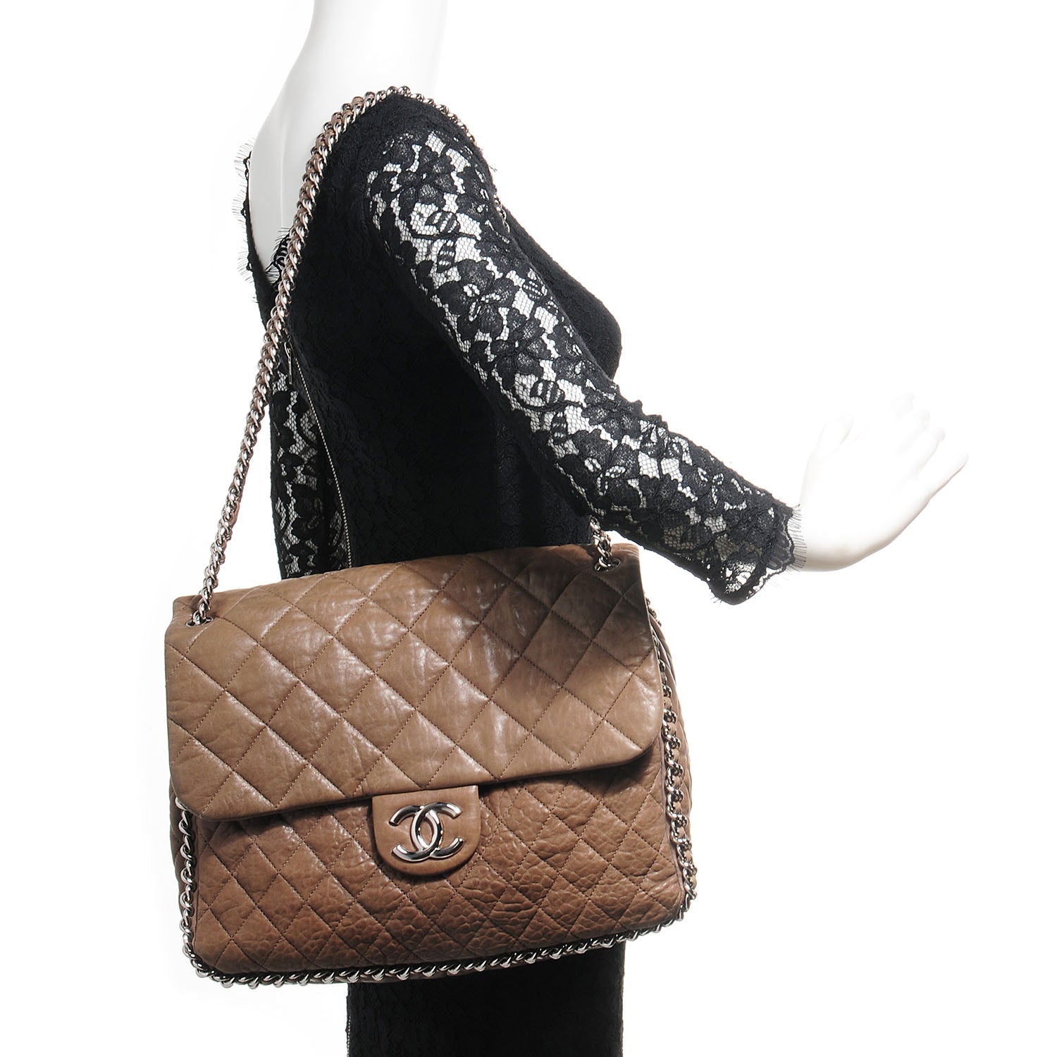 Chanel Washed Lambskin Chain Around Maxi Flap Bag Brown 2 of 6