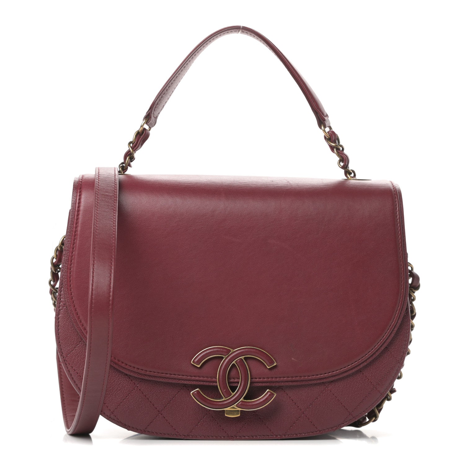 Chanel Shiny Calfskin Goatskin Quilted Medium Coco Curve Messenger Flap Burgundy 1 of 16
