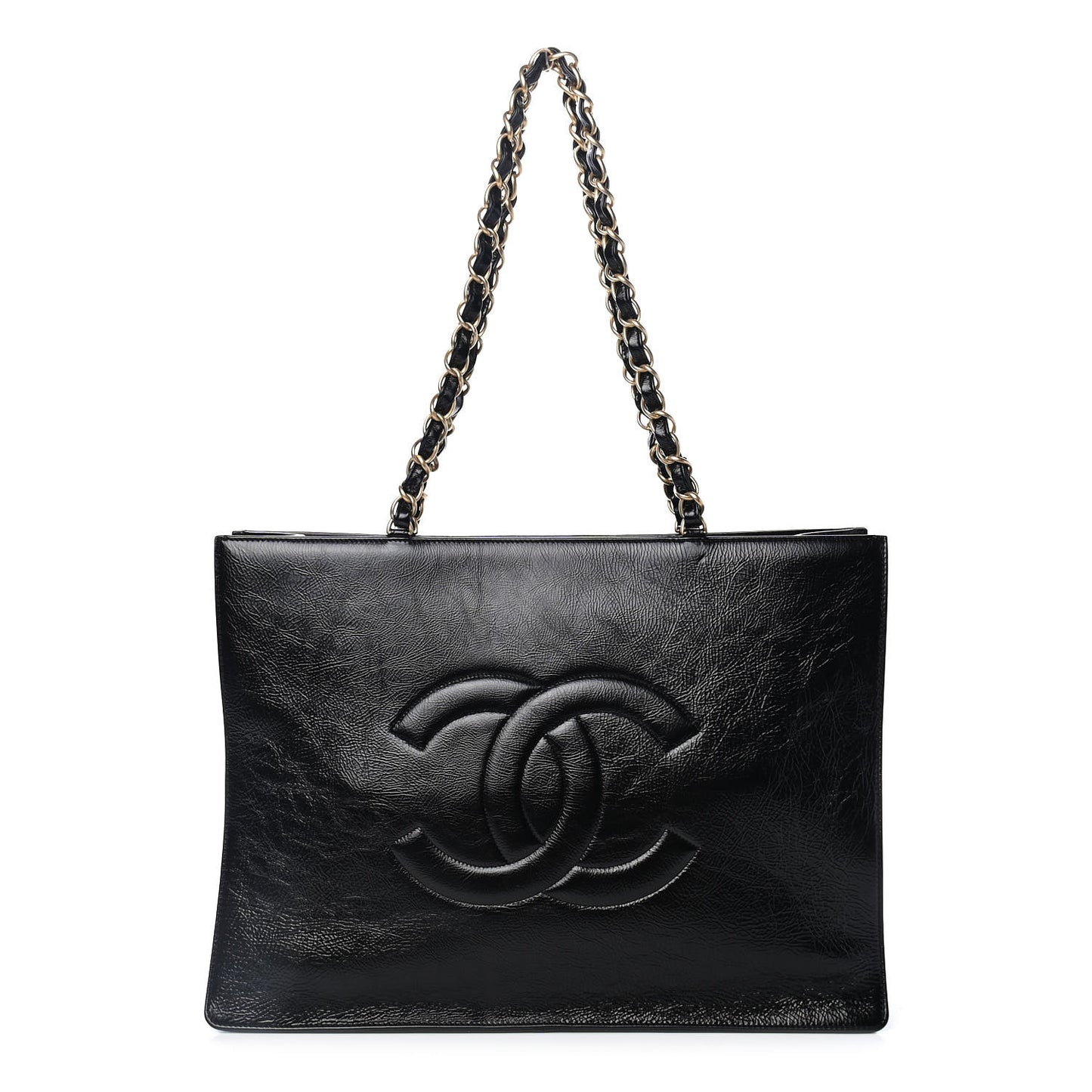Glazed Aged Calfskin CC Tote Black