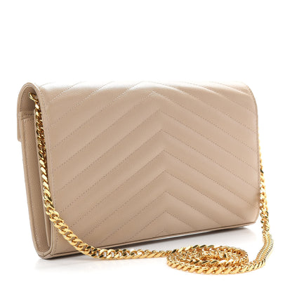 Saint Laurent Grain De Poudre Matelasse Chevron Monogram Chain Wallet Nude Powder 3 of 9