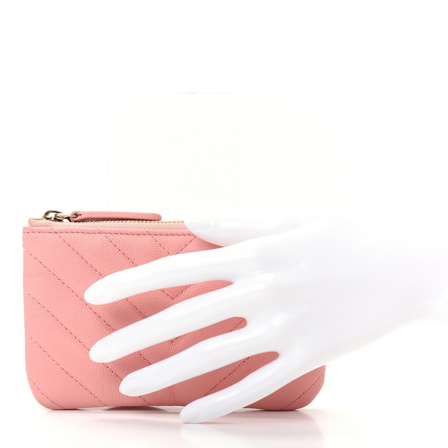 Flat Caviar Chevron Quilted Small Cosmetic Case Pink