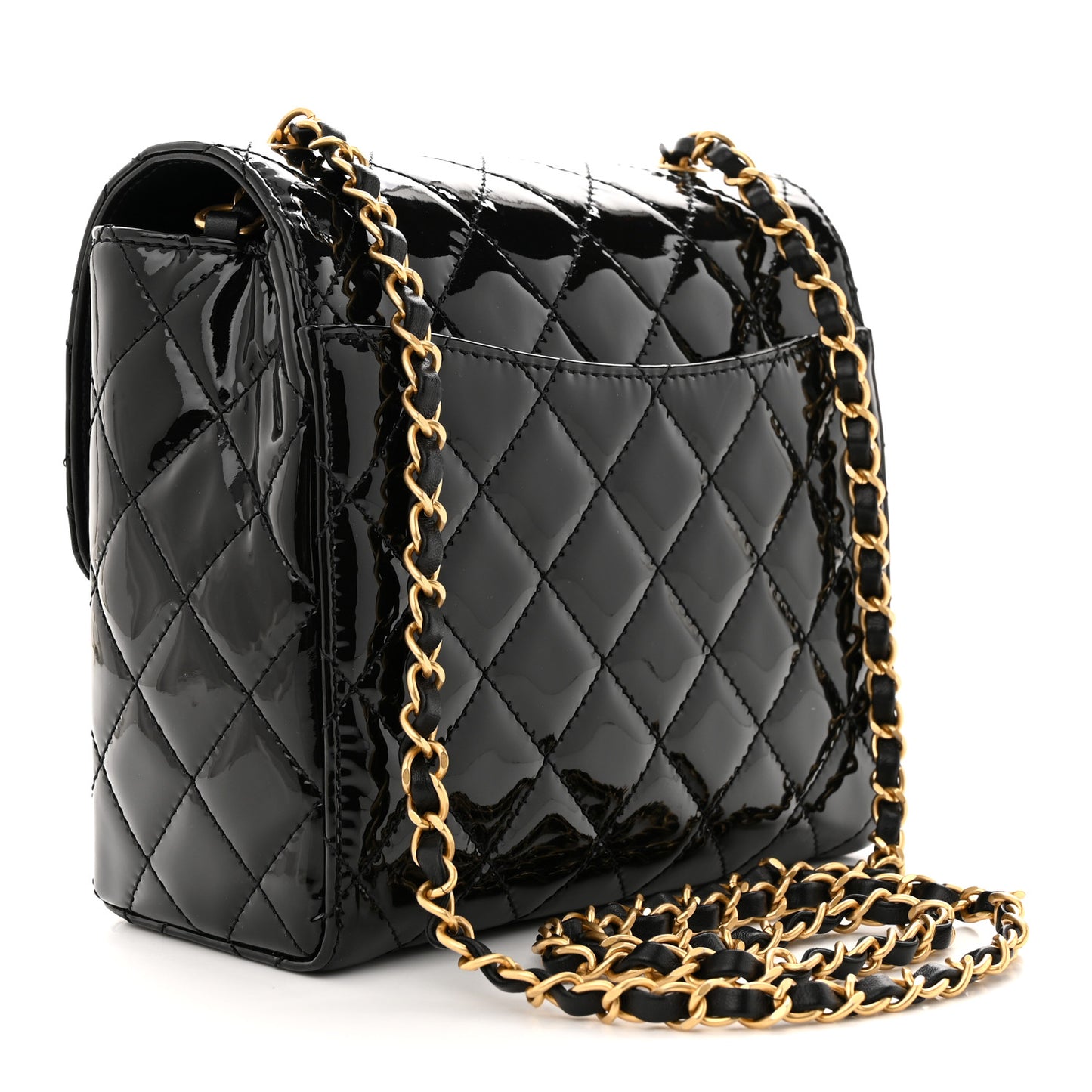 Patent Quilted Small Flap Black
