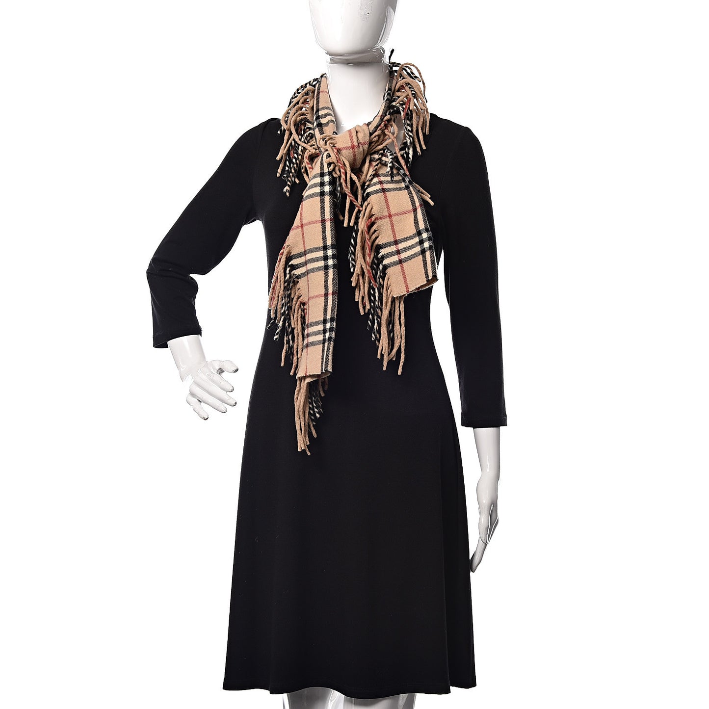 Cashmere House Check Fringe Scarf Camel