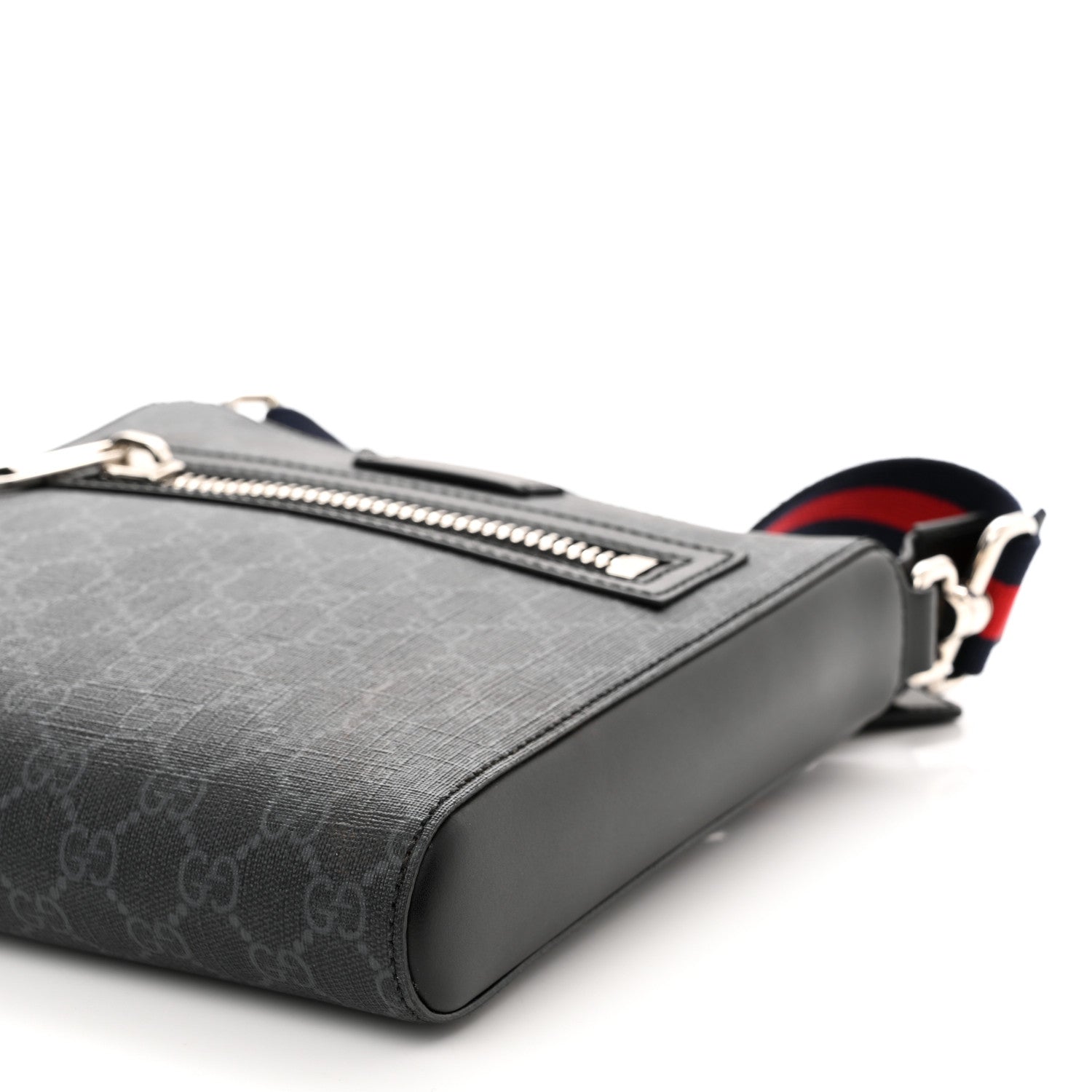 Gucci GG Supreme Monogram Web Small Flat Messenger Bag Black Grey 9 of 9