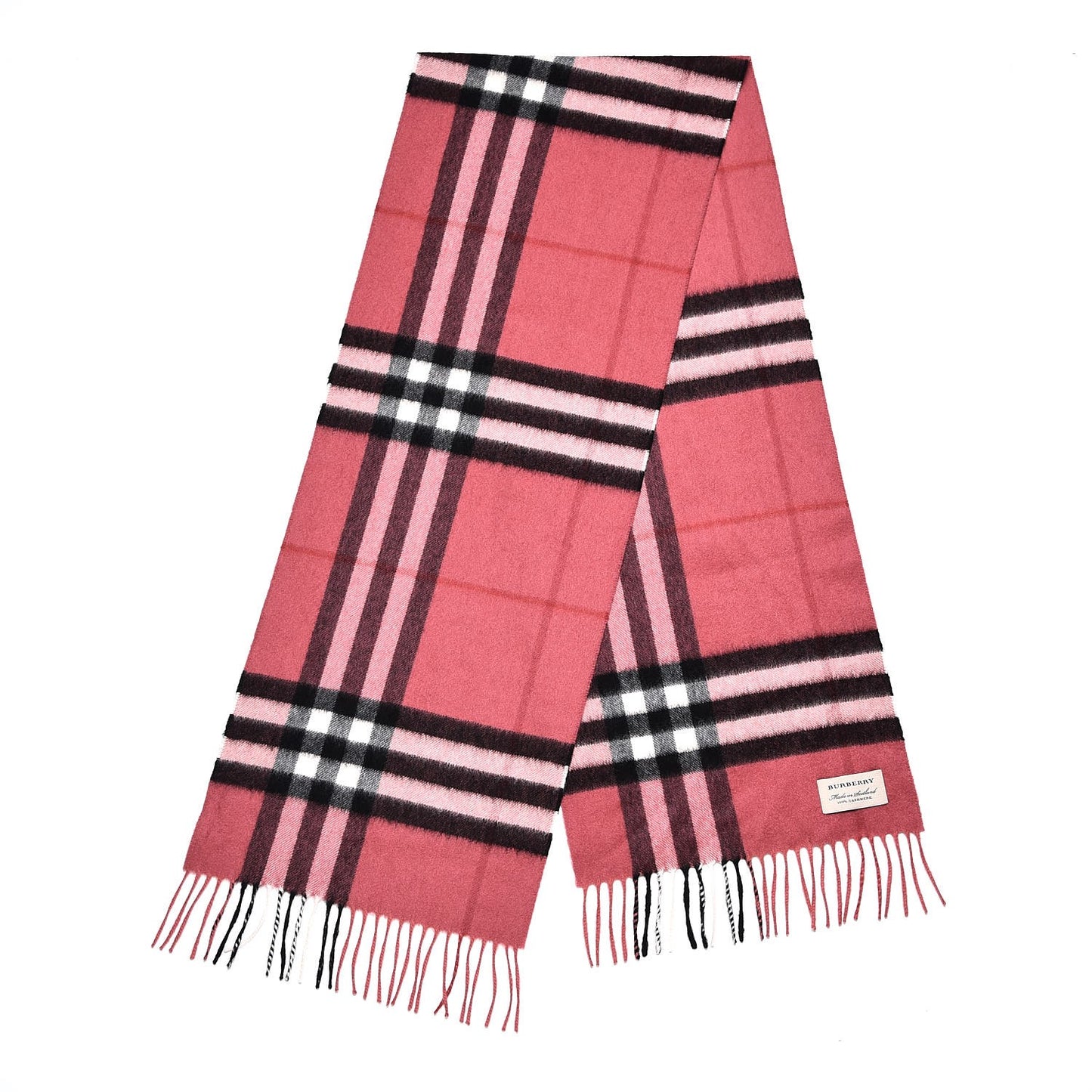 Cashmere Giant Check Fringe Scarf Pink