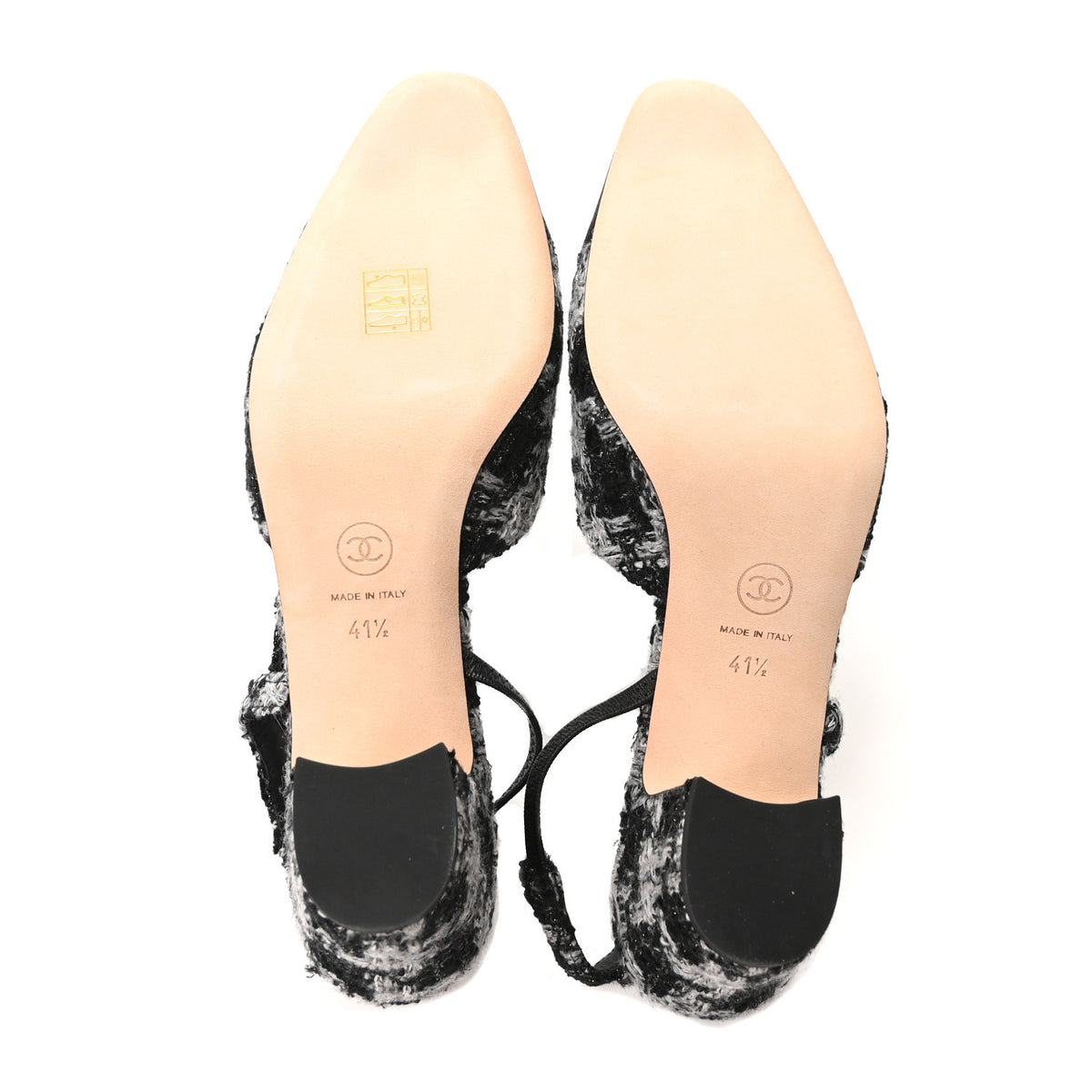 Tweed Grosgrain Cap Toe CC Slingback Pumps 41.5 Black Grey