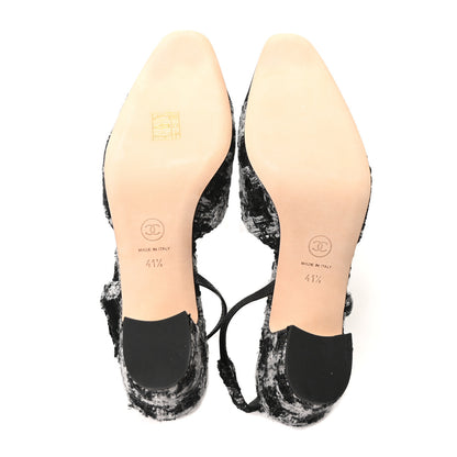 Chanel Tweed Grosgrain Cap Toe CC Slingback Pumps 41.5 Black Grey 6 of 10