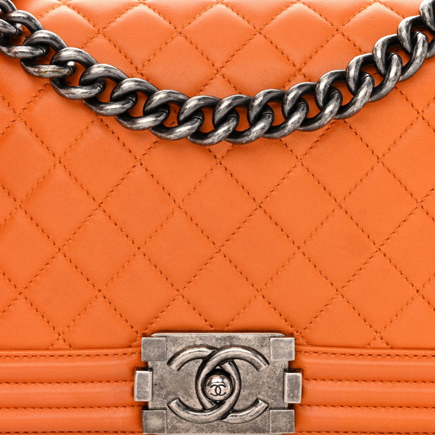 Lambskin Quilted Medium Boy Flap Orange