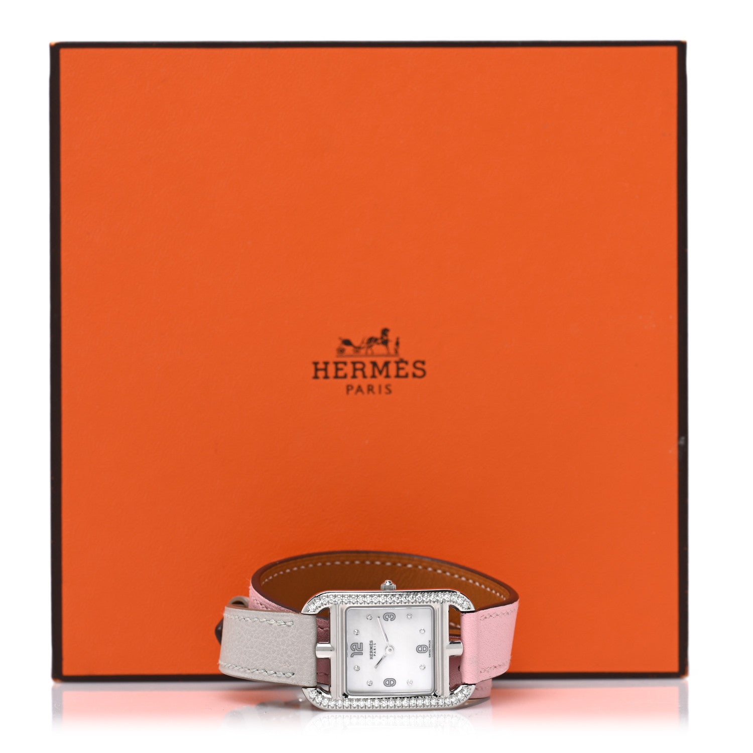Hermes Stainless Steel Swift Diamond Bezel Mother of Pearl 23mm