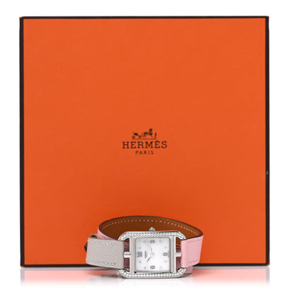 Hermes Stainless Steel Swift Diamond Bezel Mother of Pearl 23mm Cape Cod Double Tour Quartz Watch Rose Sakura Gris Perle 5 of 5