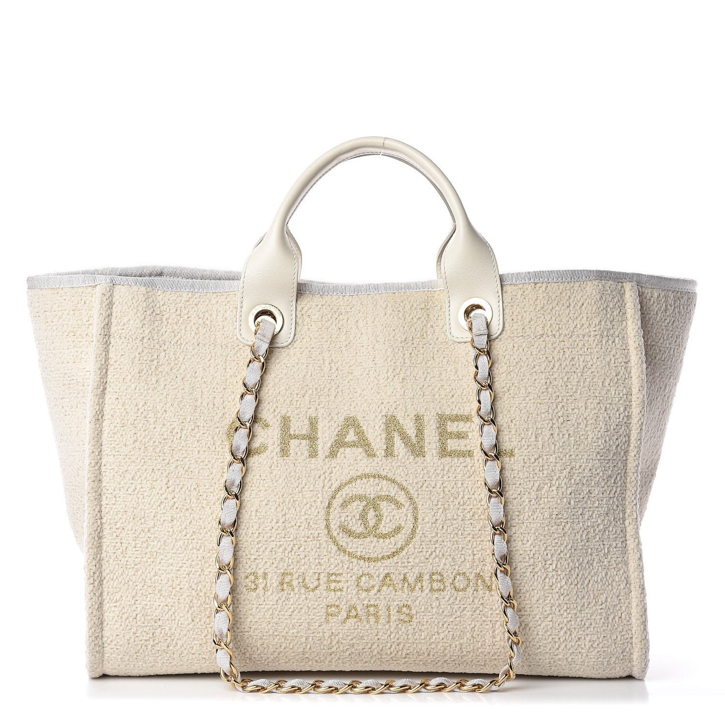 Lurex Boucle Medium Deauville Tote White