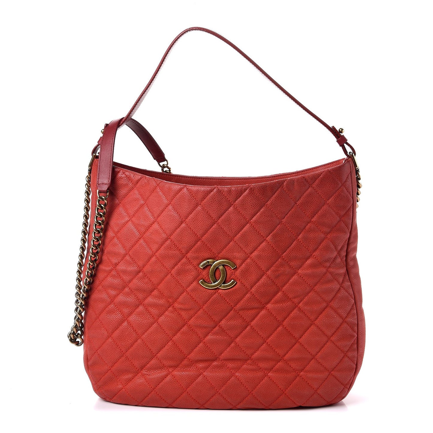 Iridescent Caviar Quilted Country Chic Hobo Red